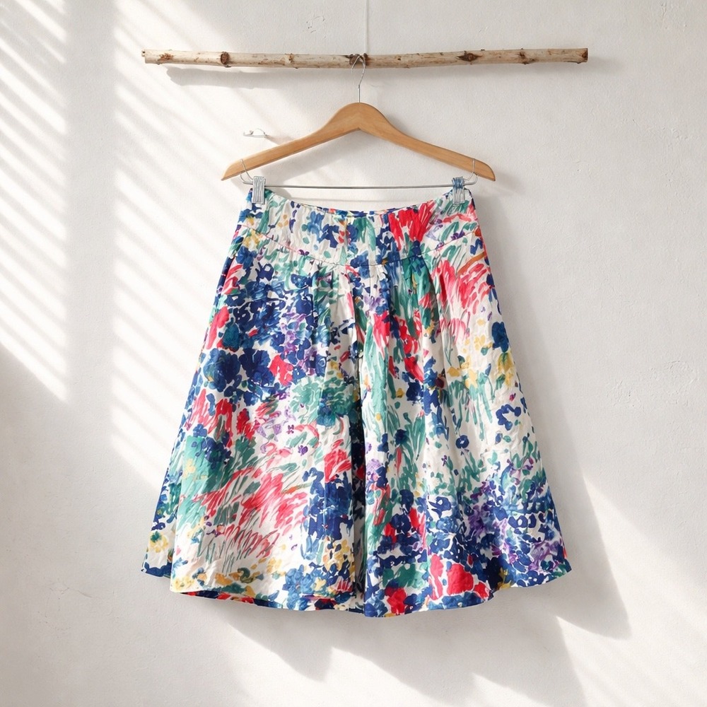 Zara Woman Floral Cotton Full Skirt Cottagecore Painterly Garden Size S